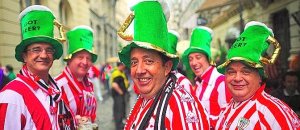 Athletic Bilbao supporters gather on the streets of Bucharest