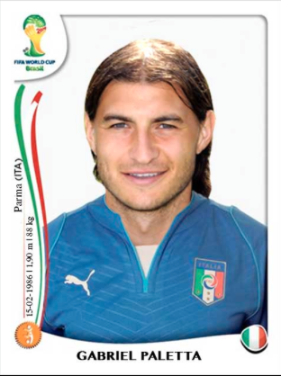 Questa figurina non esiste. La Panini dovette scegliere 17 giocatori da fotografare per il Mondiale brasiliano del 2014 e Paletta rimase fuori. Visto il risultato penoso della nazionale più brutta di sempre, il motivo per il quale Prandelli non abbia compreso questi segni premonitori del destino resta un mistero totale.