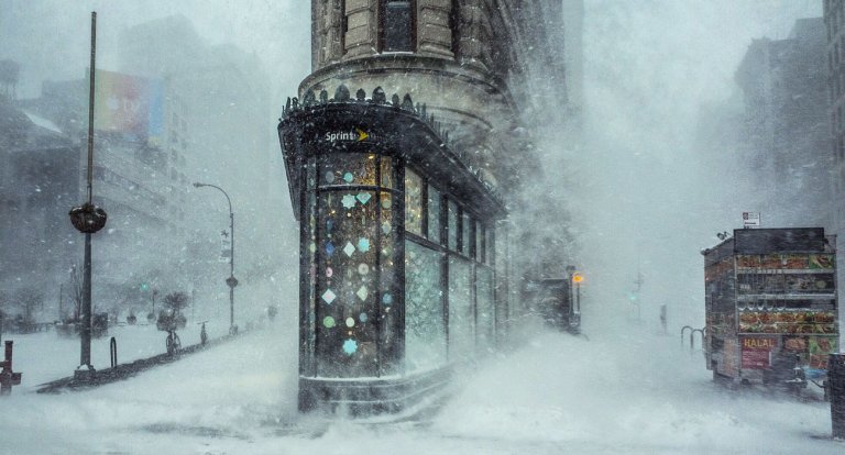 Questa fotografia della tempesta di neve a New York sembra un quadro impressionista
