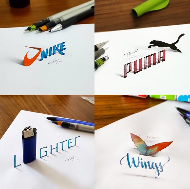 Le illusioni ottiche in calligrafia 3D di Tolga Girgin