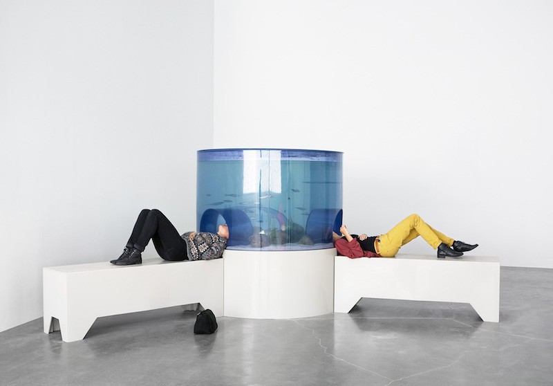 Carsten Höller Aquarium, 1996
1 vasca circolare in PVC con 3 inserti: 160 x 100 cm; 1 base in polipropilene: 66 cm; 3 sedute in polipropilene: 160 x 50 x 50 cm; poliretilene; pompa; filtro; banco di pesci: tetras dal Sud America; 3 letti: 160 x 50 x 50 cm Foto: Benoit Pailley, 2012 Courtesy dell’artista e Massimo de Carlo, Milano / London