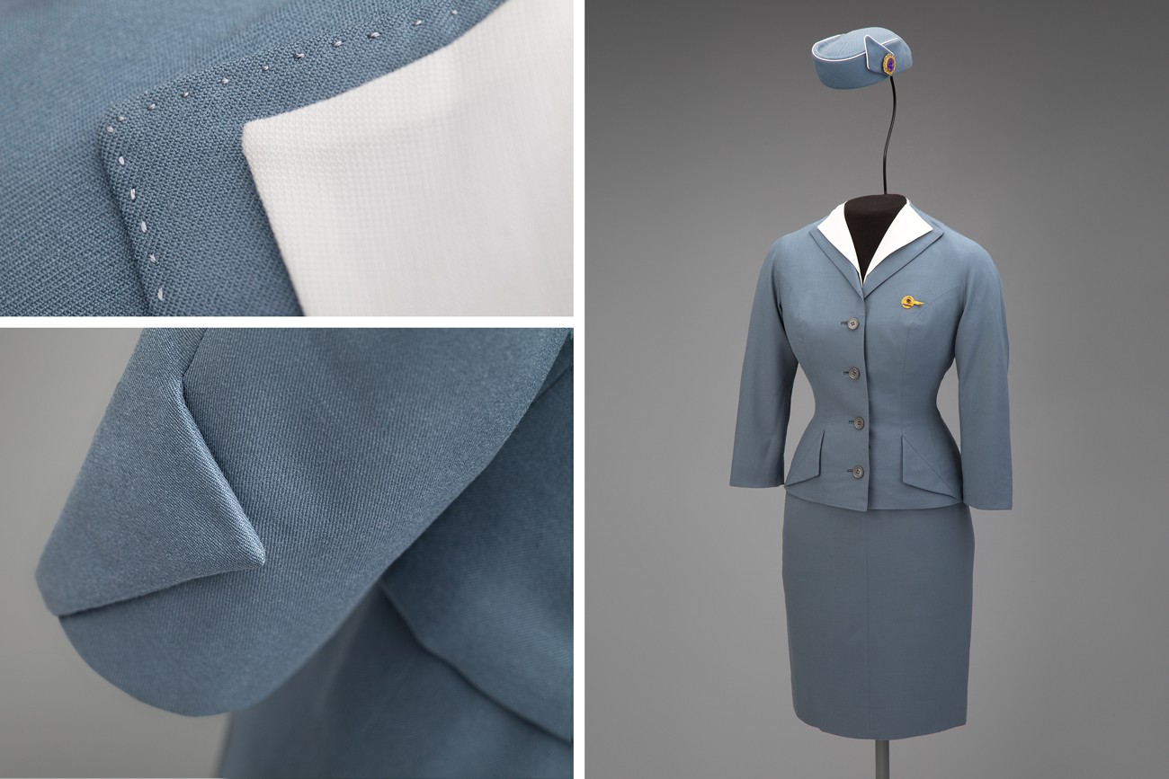 Pan American World Airways stewardess uniform by Don Loper  1959 Collection of SFO Museum Gift of Jane Luna Euler/Beatrice H. Springer/John J. Dunne Photo credit: SFO Museum