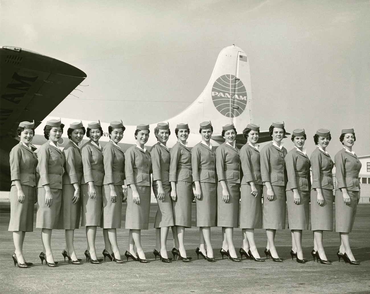 Pan American World Airways stewardesses in uniforms by Don Loper  1959 Photo credit: SFO Museum/Terry J. Rice