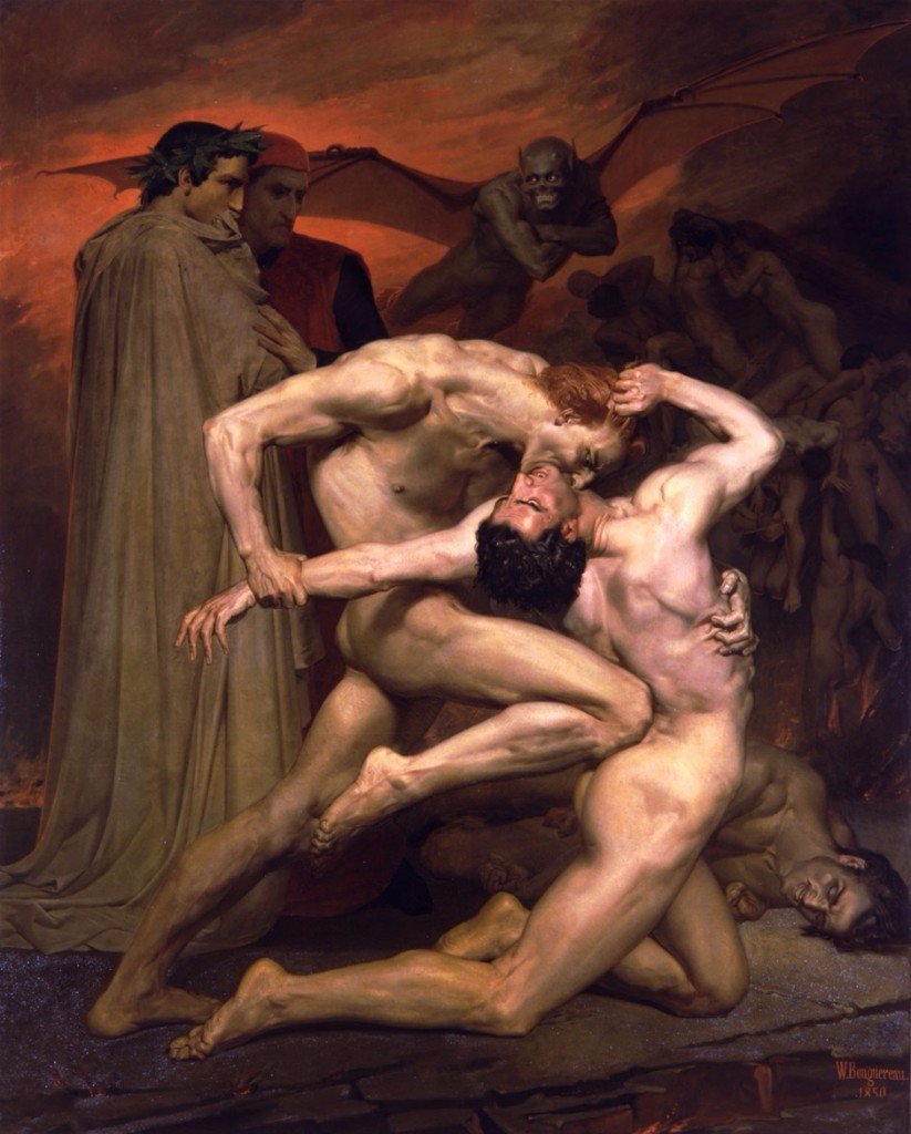 Dopo la mitologia Greca, non poteva mancare in questo elenco anche la Divina Commedia. Ecco come William Adolphe Bouguereau si immagina l’inferno.