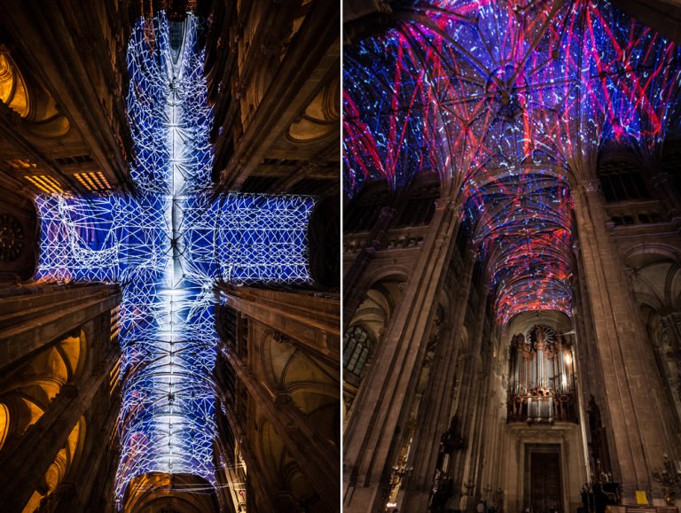 Uno spettacolare cielo virtuale è stato proiettato sul soffitto di una chiesa di Parigi da Miguel Chevalier
