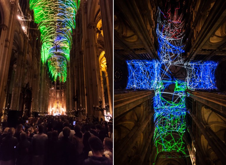 Uno spettacolare cielo virtuale è stato proiettato sul soffitto di una chiesa di Parigi da Miguel Chevalier