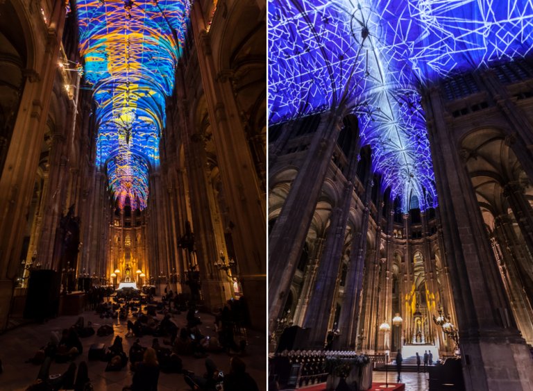 Uno spettacolare cielo virtuale è stato proiettato sul soffitto di una chiesa di Parigi da Miguel Chevalier