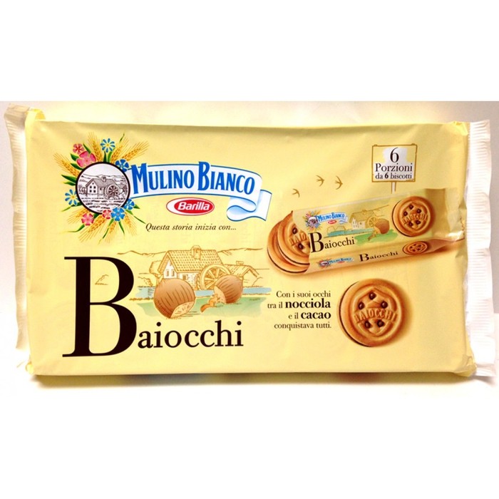Due biscotti, il ripieno di crema alla nocciola, assolutamente deliziosi. Una volta aperta la confezione, durano meno dei pop corn al cinema. Possono essere anche scomponibili, per i curiosi, gli sperimentatori e i godoni generici.