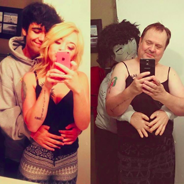 Corollario della precedente: dopo la posa sexy, la posa di coppia: è evidente che il nostro amico papà non l'abbia presa bene ed ecco che il fidanzato della figlia diventa un innocuo pupazzotto. Nei suoi sogni.