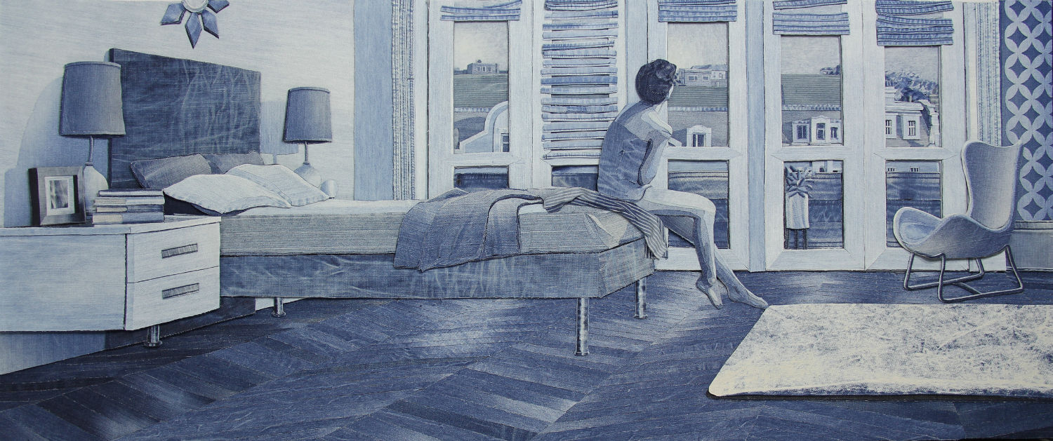 Vi sembra un dipinto? In realtà si tratta di un collage fatto con tanti jeans diversi