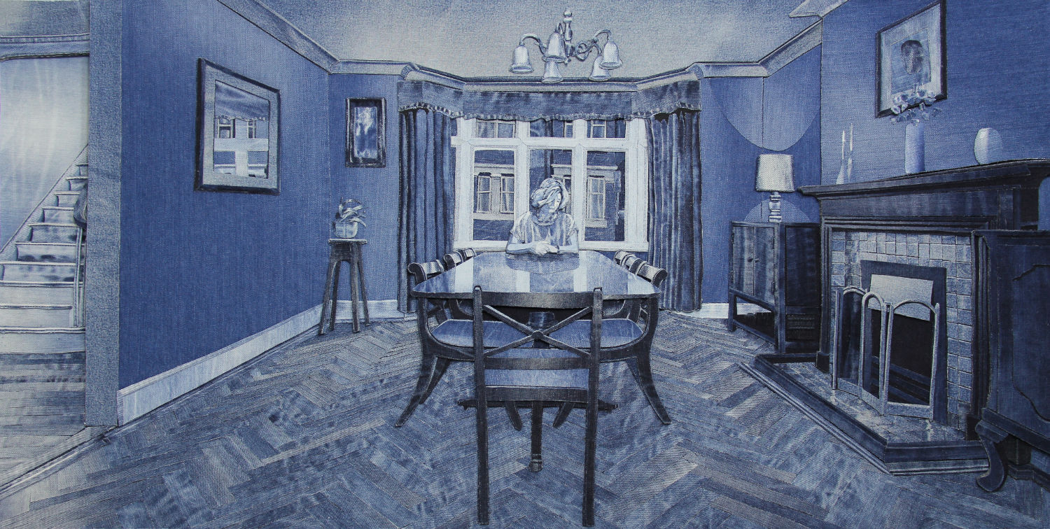 Vi sembra un dipinto? In realtà si tratta di un collage fatto con tanti jeans diversi