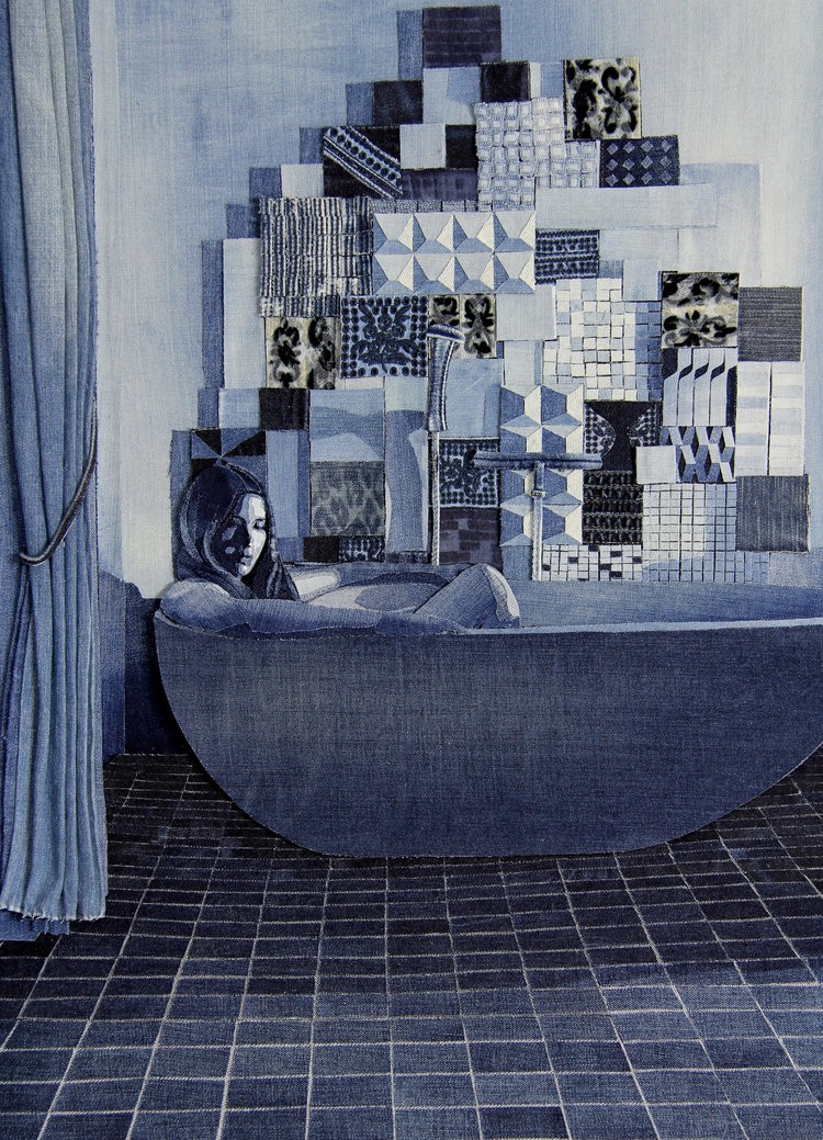 Vi sembra un dipinto? In realtà si tratta di un collage fatto con tanti jeans diversi