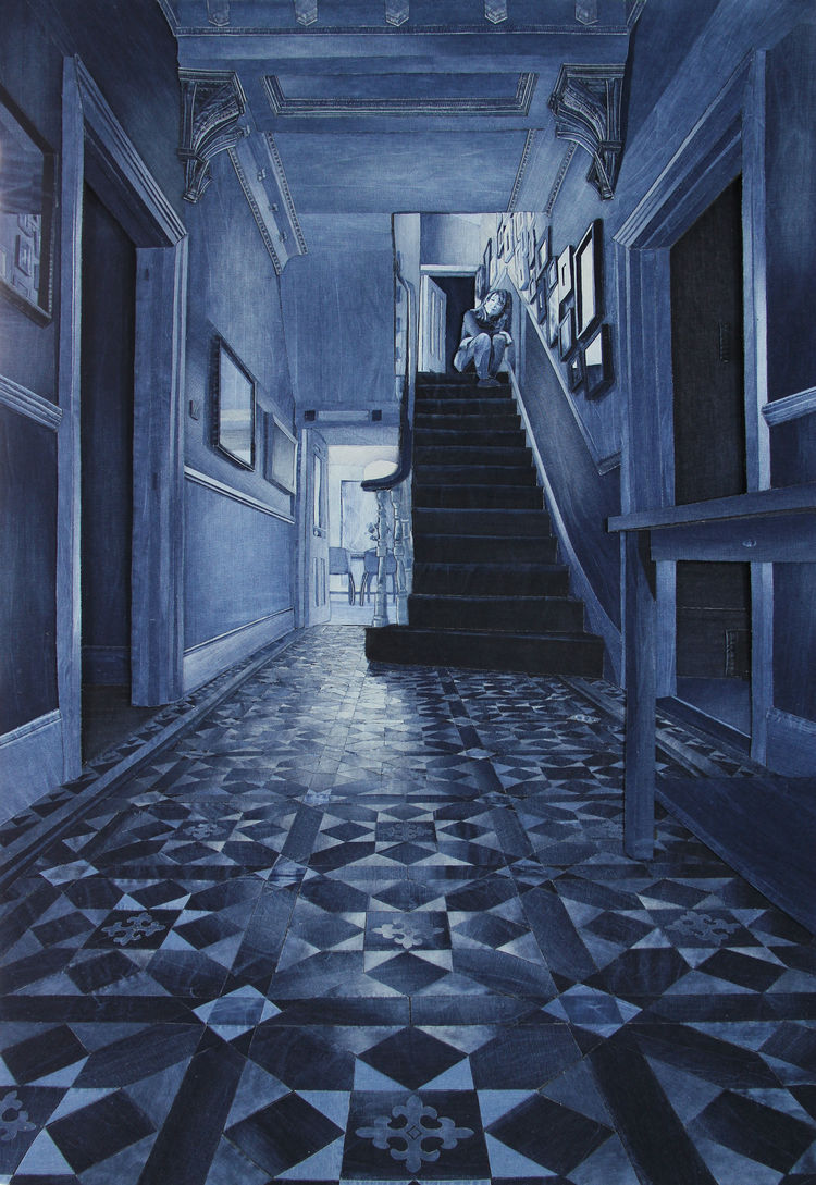 Vi sembra un dipinto? In realtà si tratta di un collage fatto con tanti jeans diversi