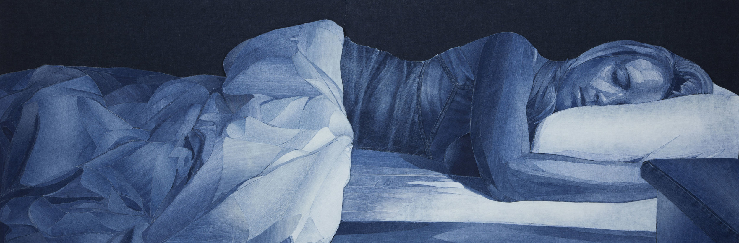 Vi sembra un dipinto? In realtà si tratta di un collage fatto con tanti jeans diversi