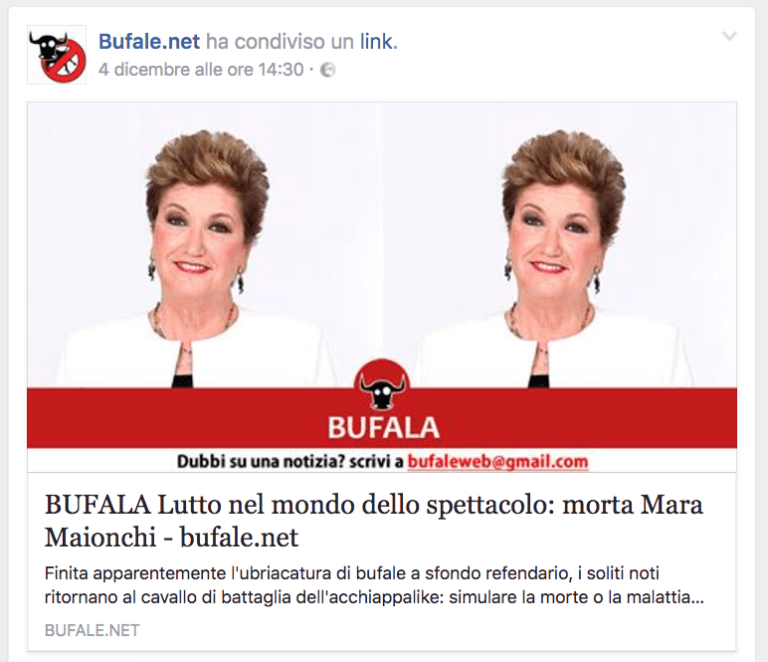 Alcuni esempi di bufale smascherate dal sito