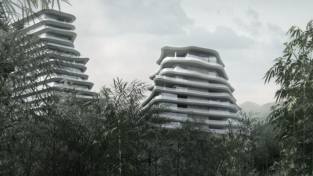 Progettato dallo studio di architettura MAD diretto da Ma Yansong, il Mountain Village è situato sulle sponde del Lago Taiping in Cina. È un complesso ambizioso che vuole ricostruire delle forme simili alle montagne circostanti, ma interamente realizzate in metallo.