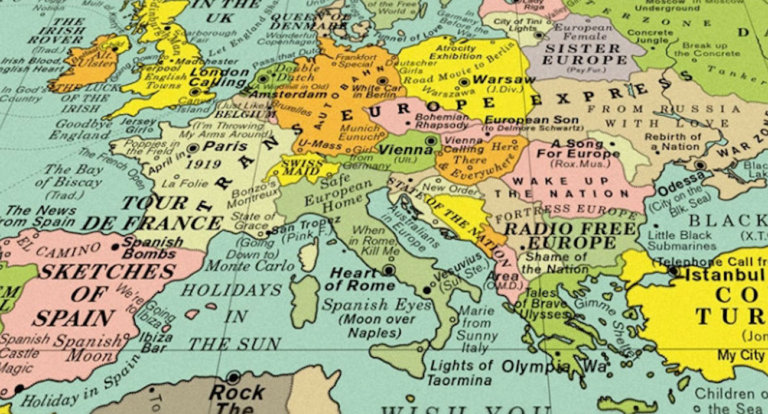La mappa del mondo ricreata coi titoli di oltre 1000 canzoni