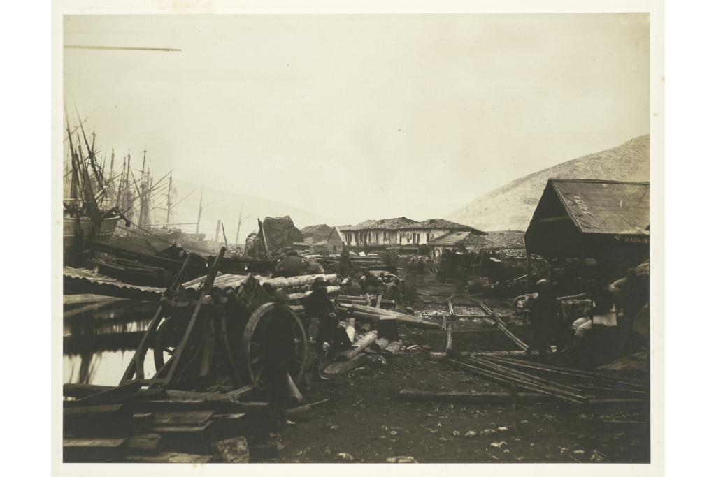 Landing Place, Railway Stores, Balaklava.1855. Roger Fenton