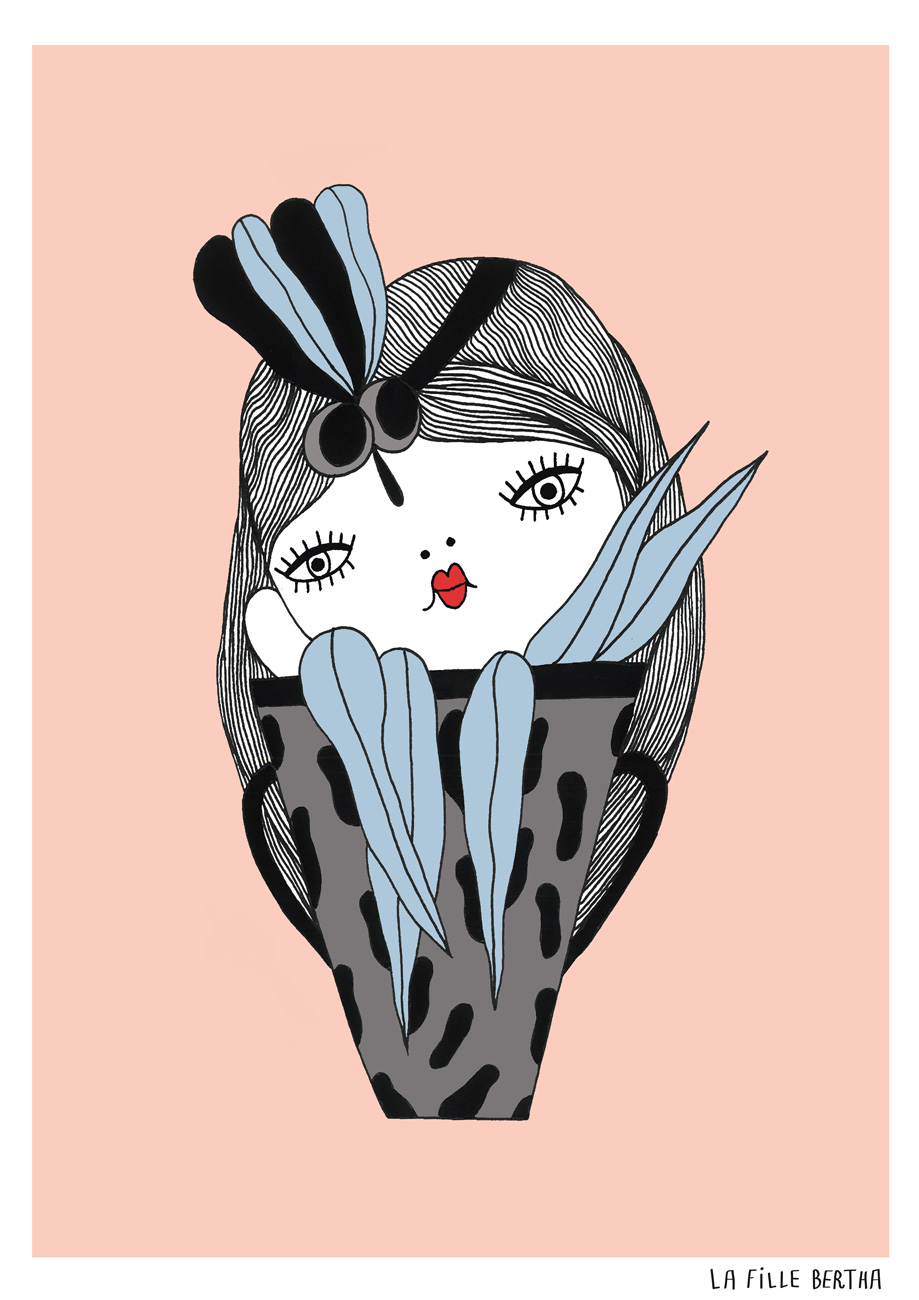 La Fille Bertha è un’artista, muralista ed illustratrice italiana la cui formazione spazia dalla psicologia, all’illustrazione e alle arti visive.
Ha studiato tra Cagliari, Vienna e Milano e svolge la propria professione sia come freelancer, che collaborando con gallerie d’arte ed agenzie creative.
Dal 2012 ha preso parte a numerose mostre collettive e personali, pubblicazioni ed editoriali in musei, fiere, gallerie d’arte, riviste, in progetti di arte contemporanea, moda, illustrazione e street art, negli Stati Uniti, Europa e in Italia. Le sue opere, tra gli altri luoghi, sono state esposte presso “La Triennale di Milano” Design Museum, presso “Arte Fiera Bologna”, e hanno sfilato presso il “Museo Maxxi”, a Roma, all’interno di “Altaroma”. Nella propria ricerca si esprime attraverso l’utilizzo di diversi media, sperimentando e dando forma ai propri mondi, attraverso diverse superfici
e materiali.