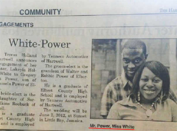 Il matrimonio tra i coniugi White e Power, entrambi di colore.