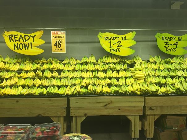 Le banane suddivise per grado di maturazione.