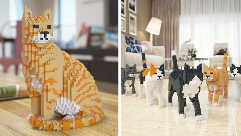 Le sculture dei gatti a grandezza naturale fatte coi Lego sono qualcosa di fantastico