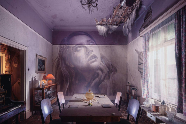 Rone disegna splendidi volti femminili nelle case abbandonate
