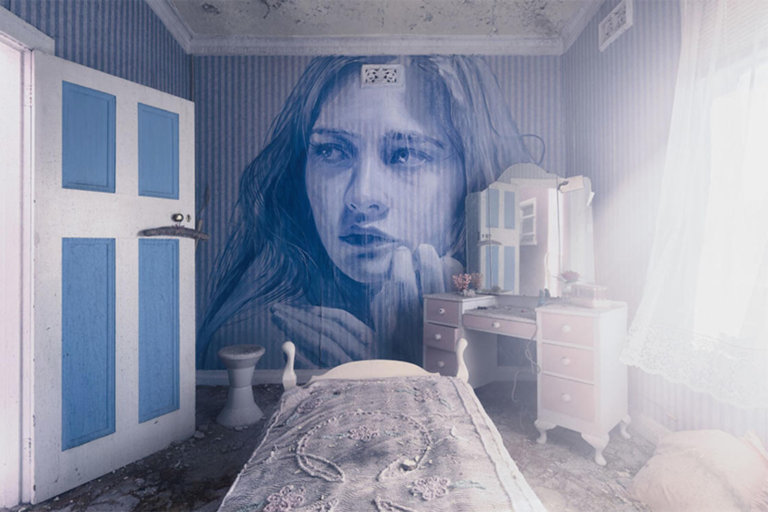 Rone disegna splendidi volti femminili nelle case abbandonate