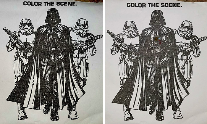 C'è poco da colorare: Darth Vader è nero e gli Stormtrooper bianchi.