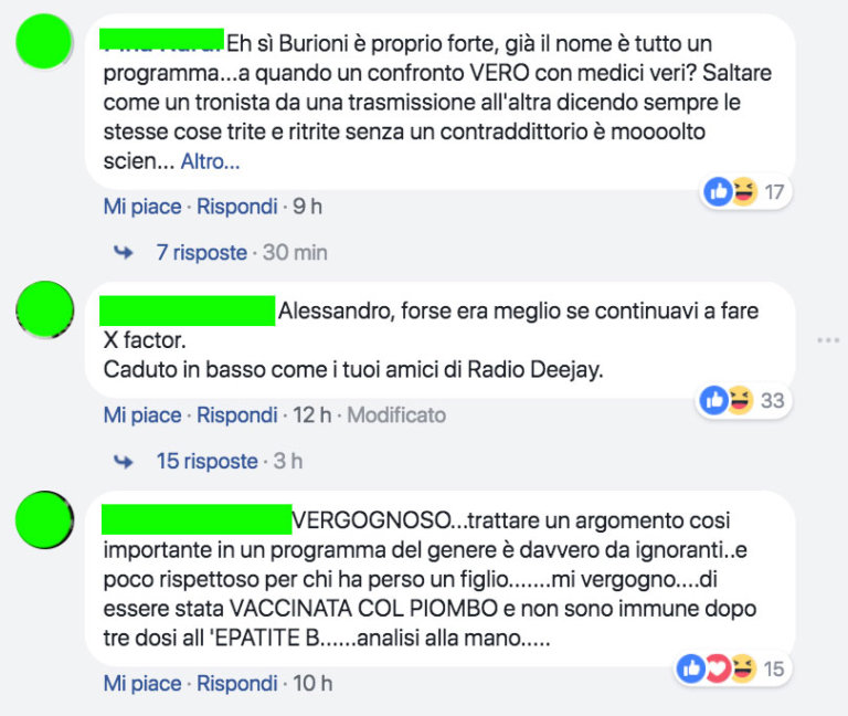 I commenti dei NoVax all'ospitata di Burioni da Cattelan