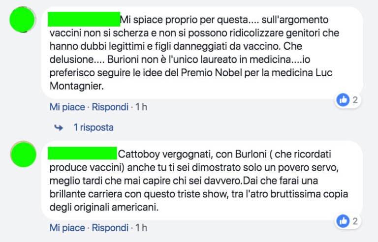 I commenti dei NoVax all'ospitata di Burioni da Cattelan
