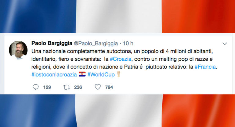 Tifavamo Croazia, ma dopo il tweet di Paolo Bargiggia viva la Francia