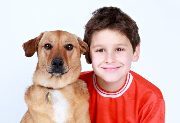 Boy dog friends pet animal love child family