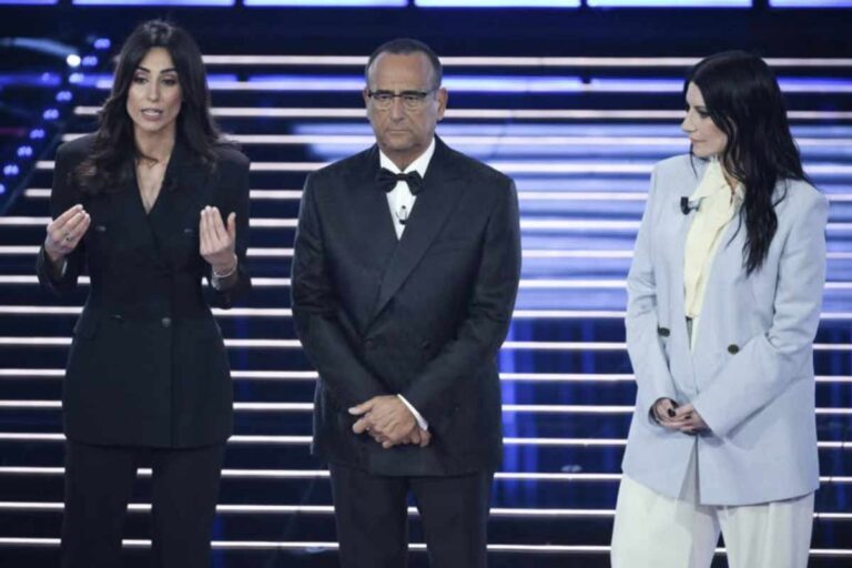 Giorgia Cardinaletti, affiancata da Carlo Conti e Laura Pausini, ha lanciato un appello forte e chiaro contro la guerra