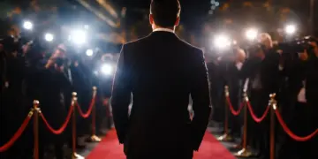 Celebrità cammina su tappeto rosso in mezzo ai fotografi