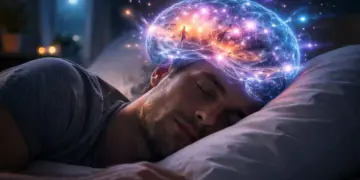 uomo che dorme con rappresentazione del cervello attivo durante la fase rem del sonno e dei sogni