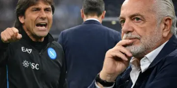 Conte e De Laurentiis con una terza persona di spalle sullo sfondo