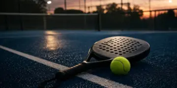 Una racchetta e una pallina di padel a terra