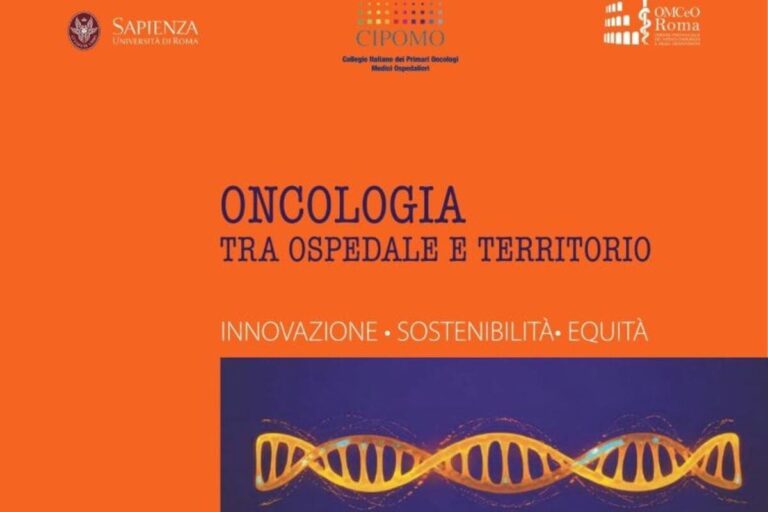 Immagine a sfondo arancione e con la rappresentazione grafica del DNA che presenta l'evento internazionale che si terrà a Roma