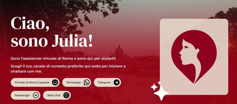 La schermata di Julia, con tutte le opzioni di contatto, con una icona a forma di ragazza, l'assistente virtuale
