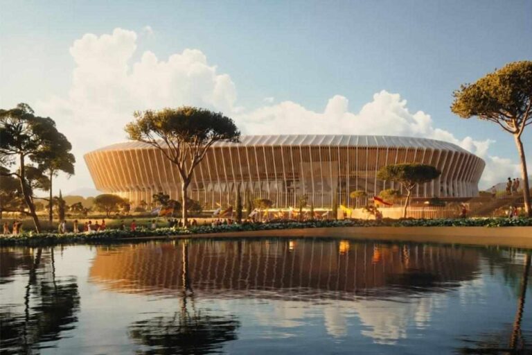 Rendering del nuovo stadio della Roma che sorgerà a Pietralata