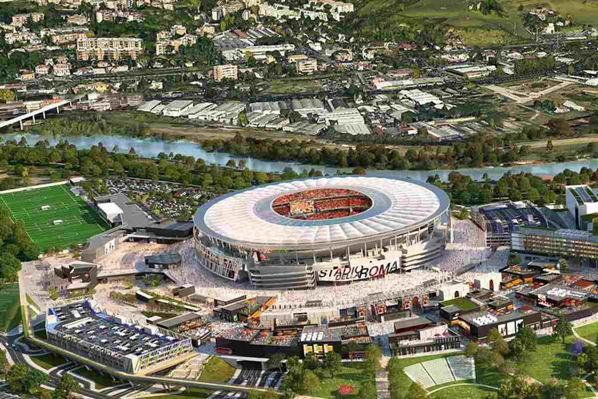 Rendering del nuovo stadio della Roma, visto dall'alto
