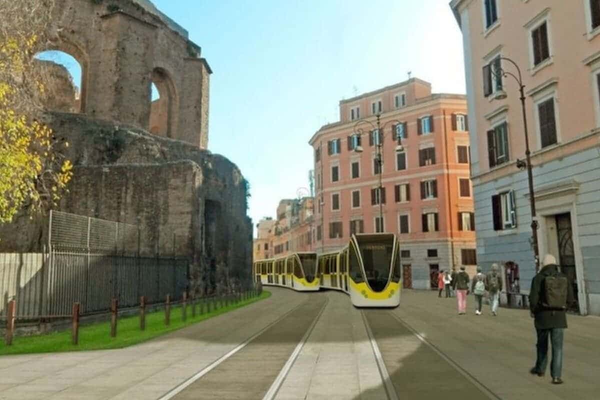 Rendering della nuova tramvia Linea G Termini-Tor Vergata