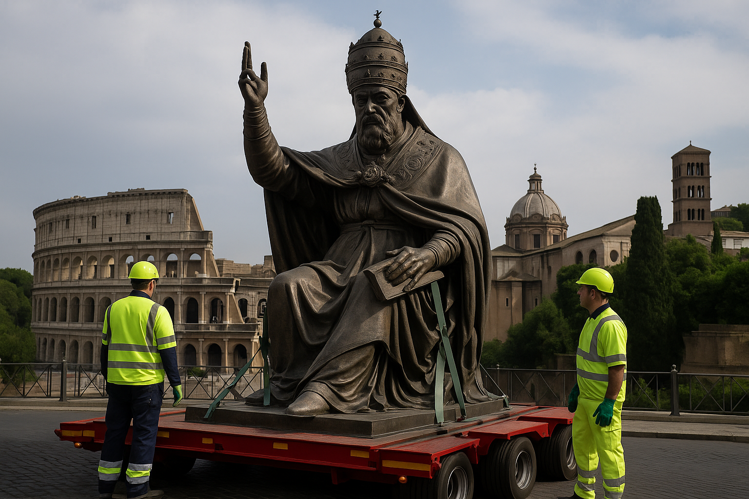 Statua di papa Bonifacio VIII in prestito da Bologna per la mostra 'Roma in moneta' (2)