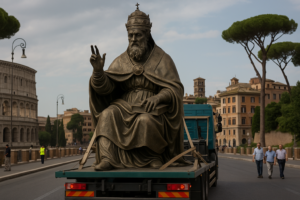 Statua di papa Bonifacio VIII in prestito da Bologna per la mostra 'Roma in moneta'